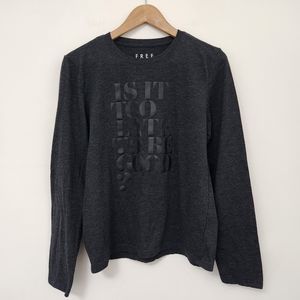 FREE STATE Women's Dark Gray Text Print Slim Fit Crew Neck T Shirt Size XL